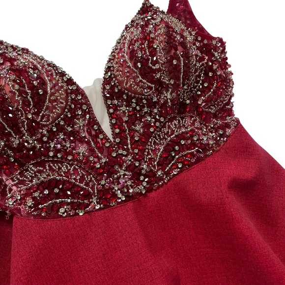 JVN by Jovani Red Beaded Fit & Flare Dress – Size 4 - Picture 4 of 10